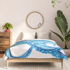 Blue Octopus on White Dance Ink Marine Nautical Comforter Gallery Image 3