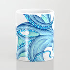 Blue Octopus on White Dance Ink Marine Nautical Coffee Mug Gallery Image 4