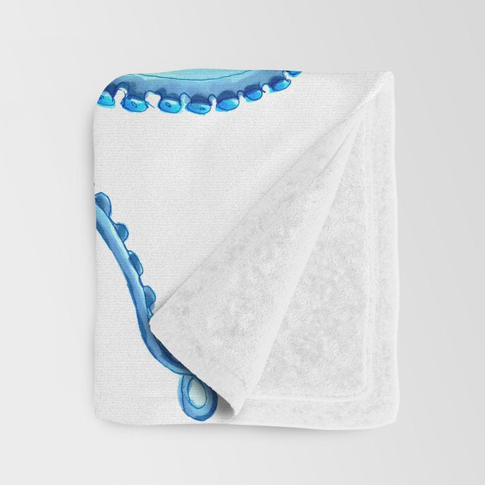 Blue Octopus on White Dance Ink Marine Nautical Throw Blanket Gallery Image 3