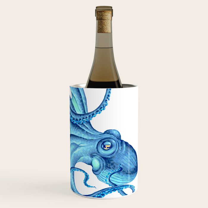 Blue Octopus on White Dance Ink Marine Nautical Wine Chiller Gallery Image 3