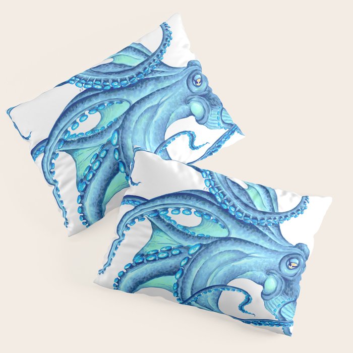 Blue Octopus on White Dance Ink Marine Nautical Pillow Sham Gallery Image 1