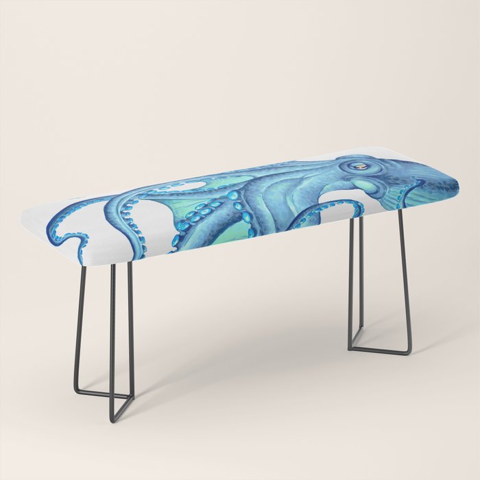 Blue Octopus on White Dance Ink Marine Nautical Bench Gallery Image 1