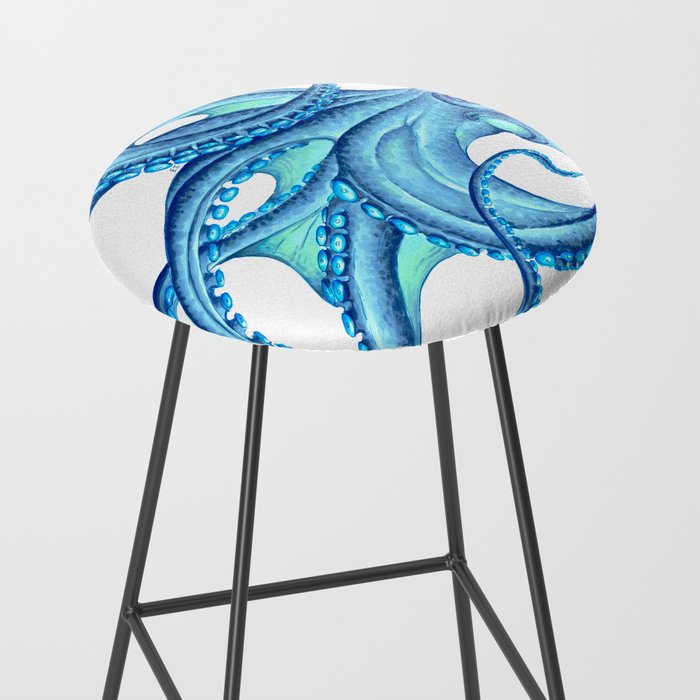 Blue Octopus on White Dance Ink Marine Nautical Stool Gallery Image 2