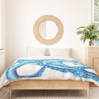 Blue Octopus on White Dance Ink Marine Nautical Duvet Cover Gallery Image 3