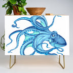 Blue Octopus on White Dance Ink Marine Nautical Credenza Gallery Image 1