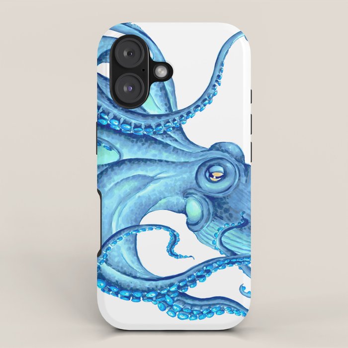 Blue Octopus on White Dance Ink Marine Nautical iPhone Case Gallery Image 1