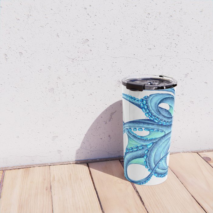 Blue Octopus on White Dance Ink Marine Nautical Travel Mug Gallery Image 4