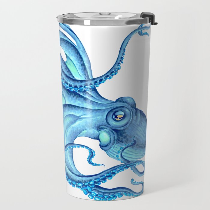 Blue Octopus on White Dance Ink Marine Nautical Travel Mug Gallery Image 2