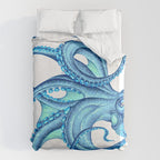 Blue Octopus on White Dance Ink Marine Nautical Duvet Cover Gallery Image 6