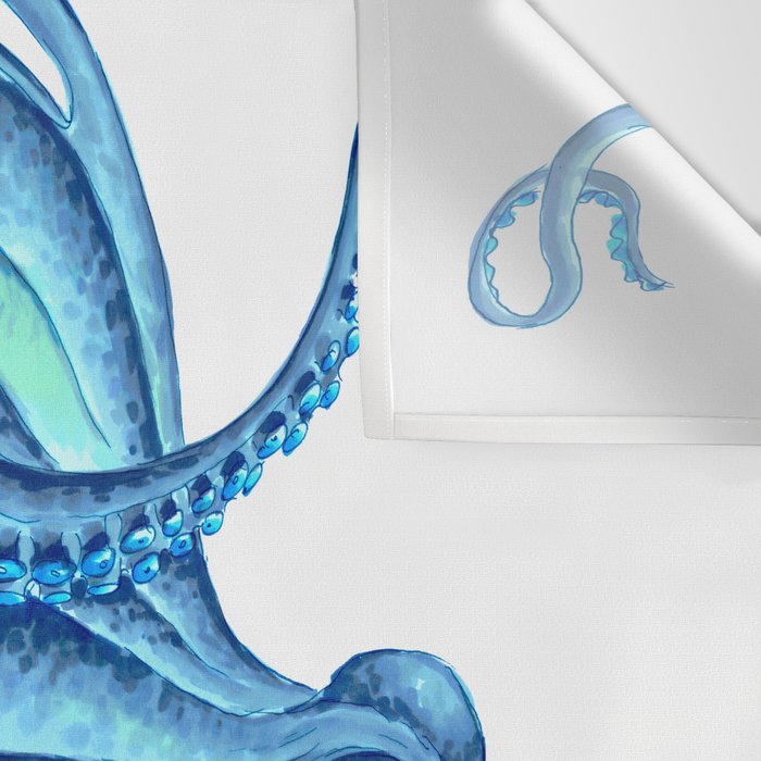 Blue Octopus on White Dance Ink Marine Nautical Wall Tapestry Gallery Image 3