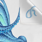 Blue Octopus on White Dance Ink Marine Nautical Wall Tapestry Gallery Image 3