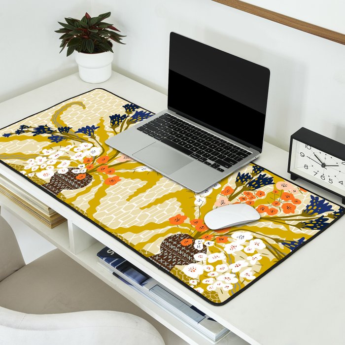 Matisse Flower Vase modern Illustration mustard yellow Desk Mat Gallery Image 2