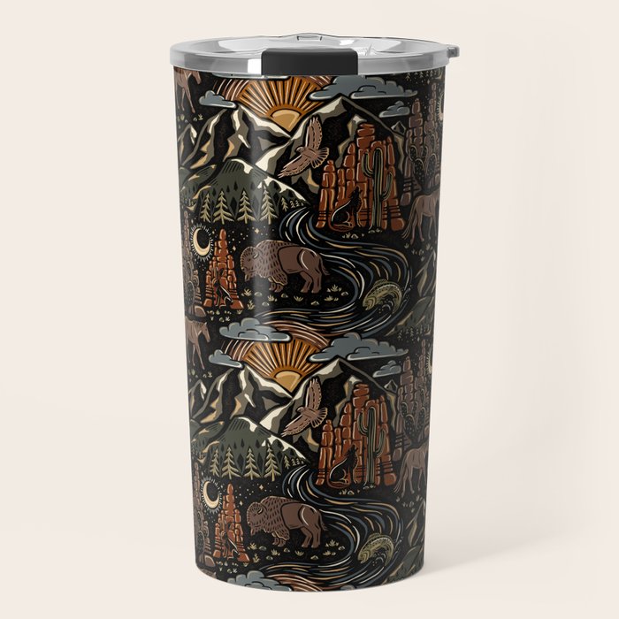 Wild West - dark brown, rust, green, and black Travel Mug Gallery Image 1