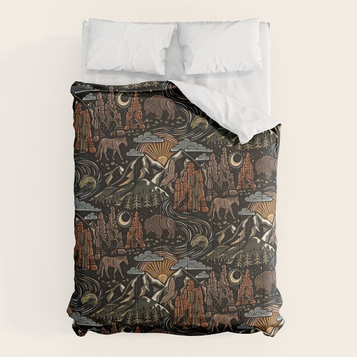 Wild West - dark brown, rust, green, and black Comforter Gallery Image 1