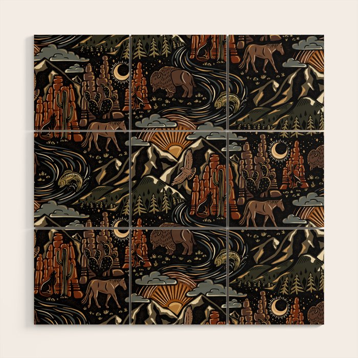 Wild West - dark brown, rust, green, and black Wood Wall Art Gallery Image 1