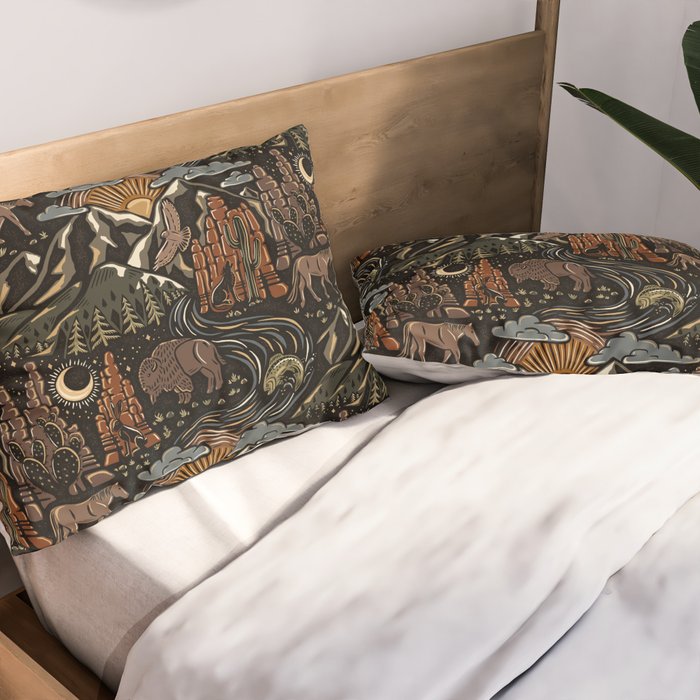 Wild West - dark brown, rust, green, and black Pillow Sham Gallery Image 2