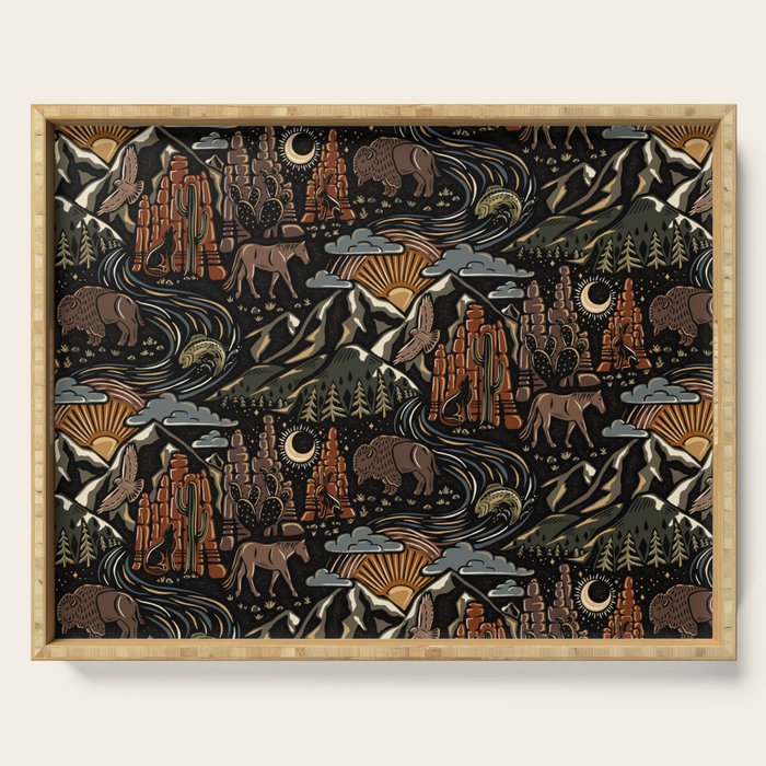 Wild West - dark brown, rust, green, and black Serving Tray Gallery Image 1