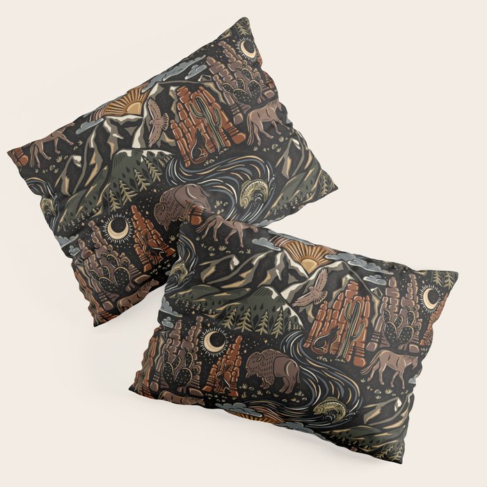 Wild West - dark brown, rust, green, and black Pillow Sham Gallery Image 1