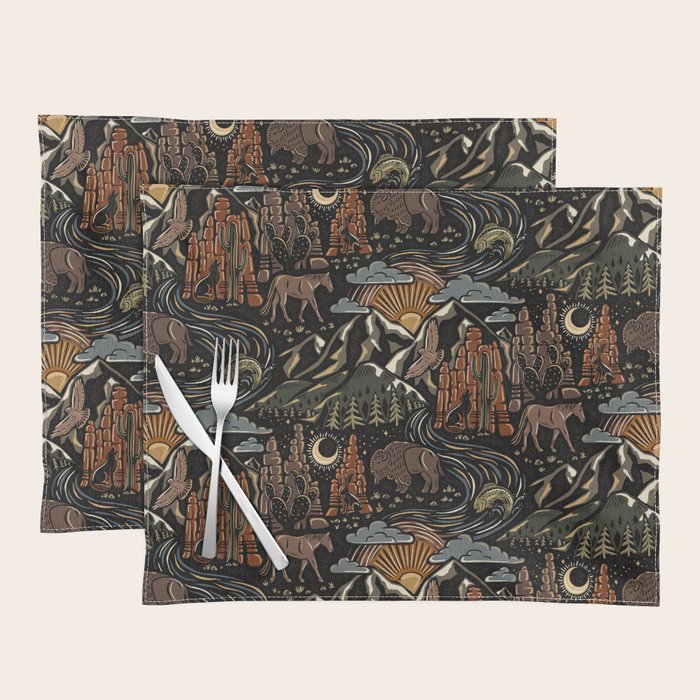 Wild West - dark brown, rust, green, and black Placemat Gallery Image 1