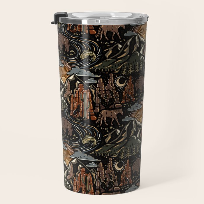Wild West - dark brown, rust, green, and black Travel Mug Gallery Image 3