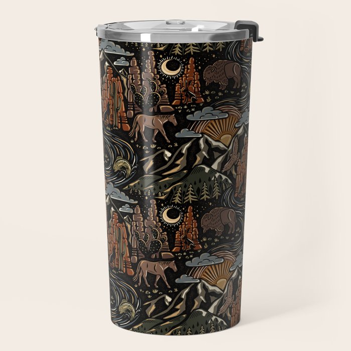 Wild West - dark brown, rust, green, and black Travel Mug Gallery Image 2