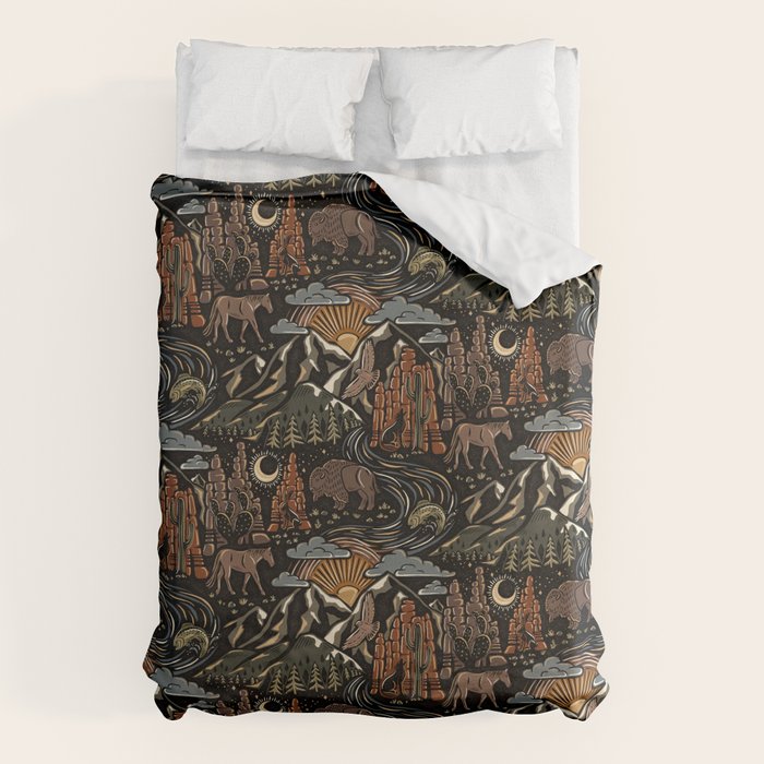 Wild West - dark brown, rust, green, and black Duvet Cover Gallery Image 6