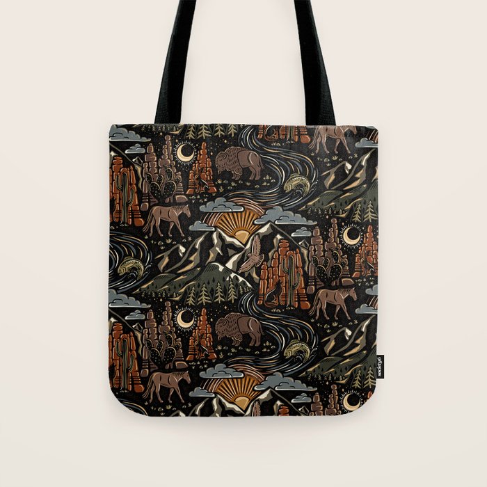 Wild West - dark brown, rust, green, and black Tote Bag Gallery Image 1