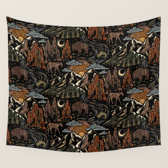 Wild West - dark brown, rust, green, and black Wall Tapestry Gallery Image 4