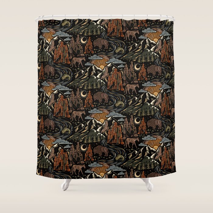 Wild West - dark brown, rust, green, and black Shower Curtain Gallery Image 1