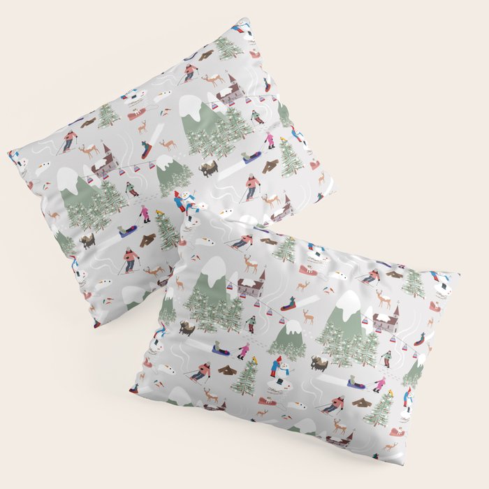 Snow Skiing Ski Slopes Landscape Pillow Sham Gallery Image 3