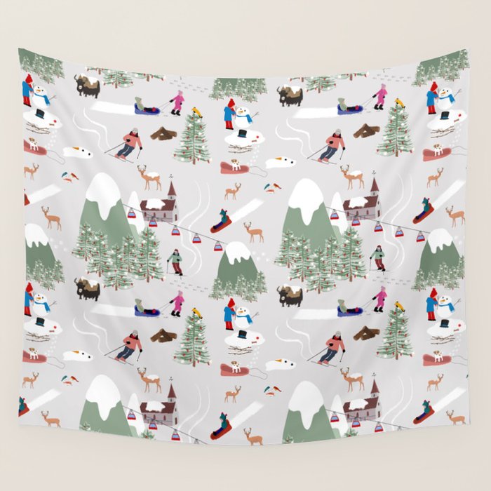 Snow Skiing Ski Slopes Landscape Wall Tapestry Gallery Image 1