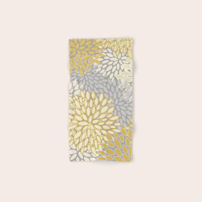 Floral Prints, Soft Yellow and Gray, Modern Print Art Towels Gallery Image 1