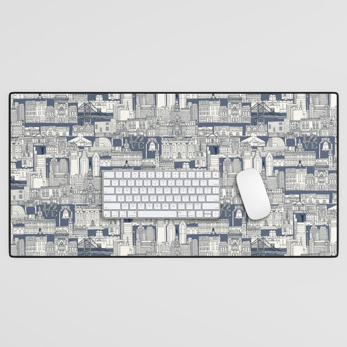 Philadelphia toile blue indigo Desk Mat Gallery Image 1