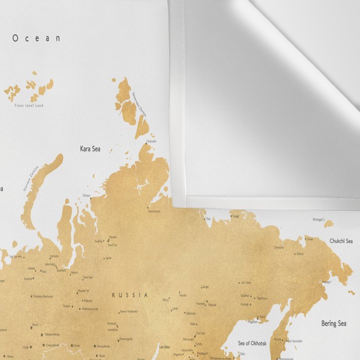 Gold world map with cities Wall Tapestry Gallery Image 3