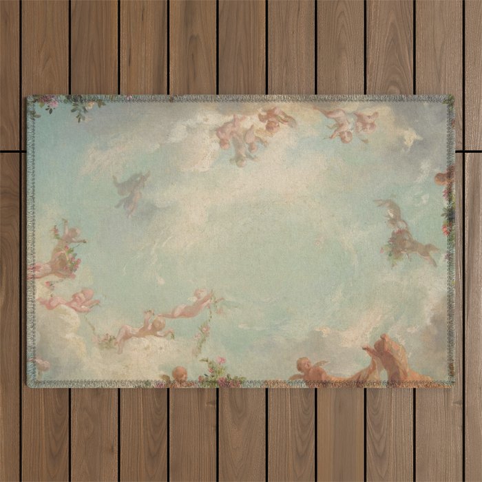 Renaissance Mural Angels in the Clouds Cherubs Painted Ceiling Design Outdoor Rug Gallery Image 1