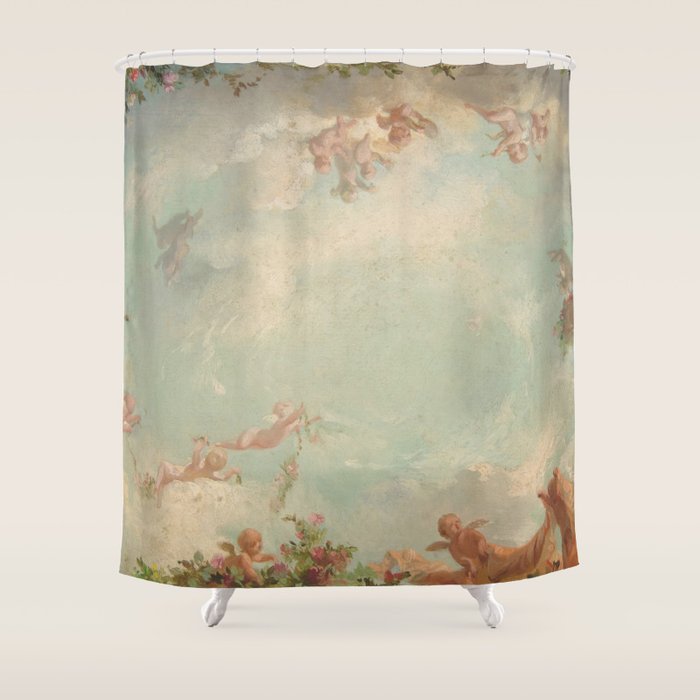 Renaissance Mural Angels in the Clouds Cherubs Painted Ceiling Design Shower Curtain Gallery Image 1