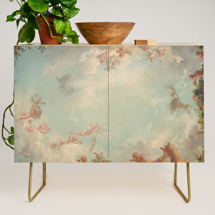 Renaissance Mural Angels in the Clouds Cherubs Painted Ceiling Design Credenza Gallery Image 1
