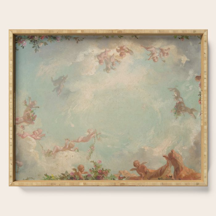 Renaissance Mural Angels in the Clouds Cherubs Painted Ceiling Design Serving Tray Gallery Image 1