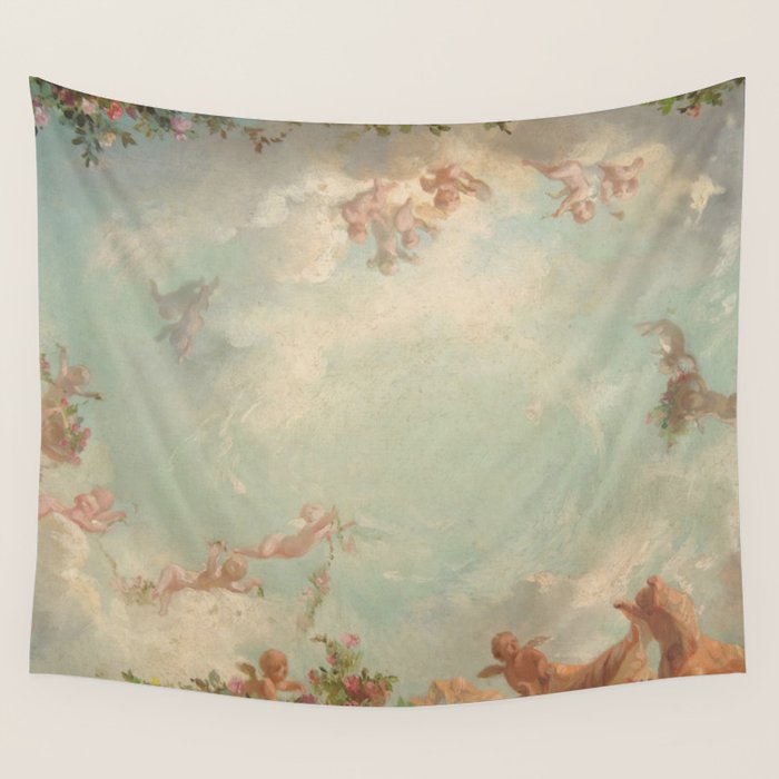 Renaissance Mural Angels in the Clouds Cherubs Painted Ceiling Design Wall Tapestry Gallery Image 1