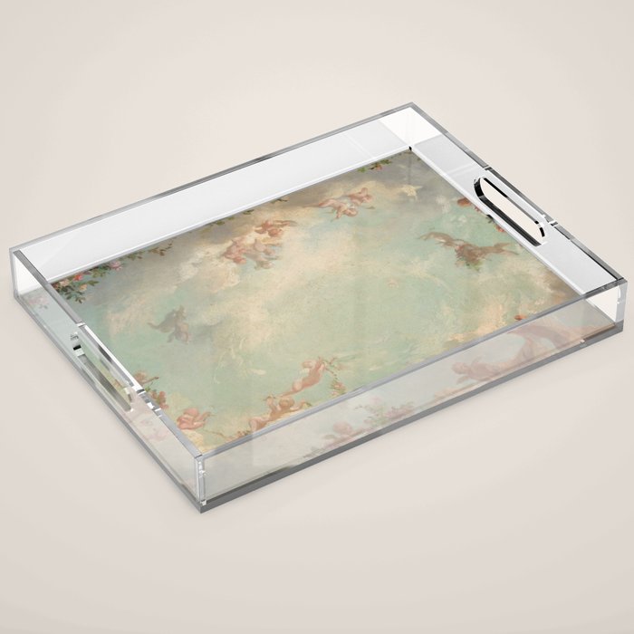 Renaissance Mural Angels in the Clouds Cherubs Painted Ceiling Design Acrylic Tray Gallery Image 1