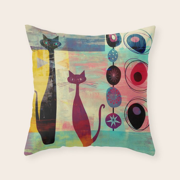 Mid-Century Modern 2 Cats - Graffiti Style Throw Pillow Gallery Image 6