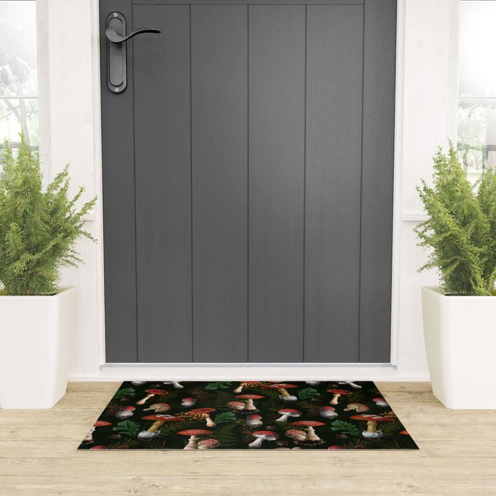 Vintage Dark Night Mushroom Forest Welcome Mat Gallery Image 3