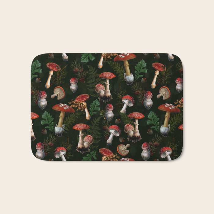 Vintage Dark Night Mushroom Forest Bath Mat Gallery Image 1