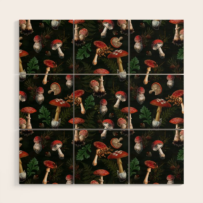 Vintage Dark Night Mushroom Forest Wood Wall Art Gallery Image 1