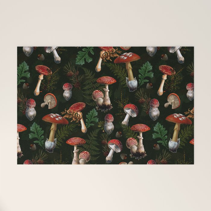 Vintage Dark Night Mushroom Forest Welcome Mat Gallery Image 1