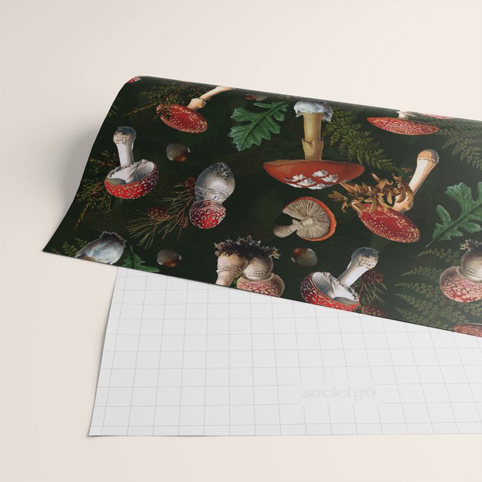 Vintage Dark Night Mushroom Forest Wrapping Paper Gallery Image 2
