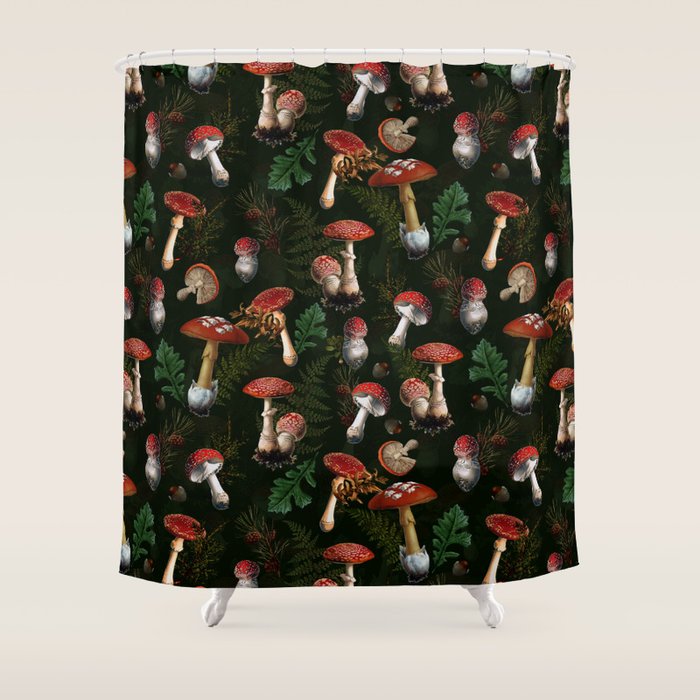 Vintage Dark Night Mushroom Forest Shower Curtain Gallery Image 1