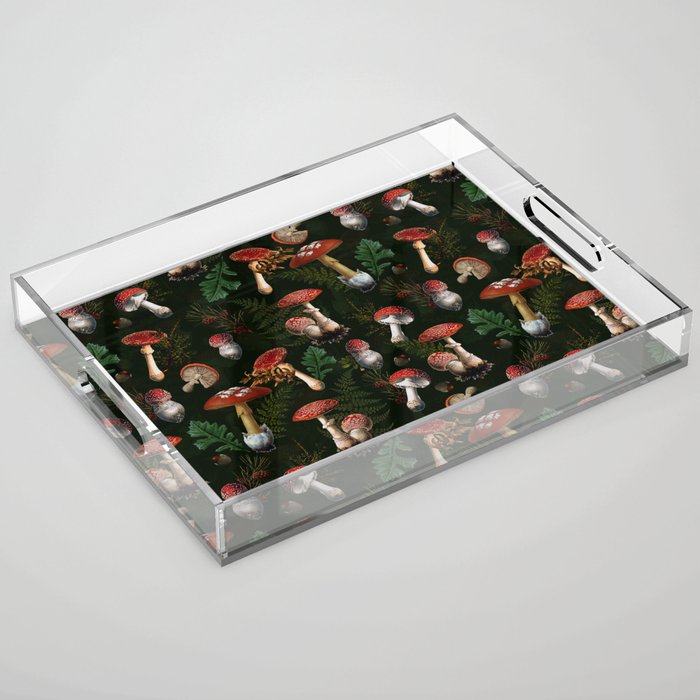 Vintage Dark Night Mushroom Forest Acrylic Tray Gallery Image 1