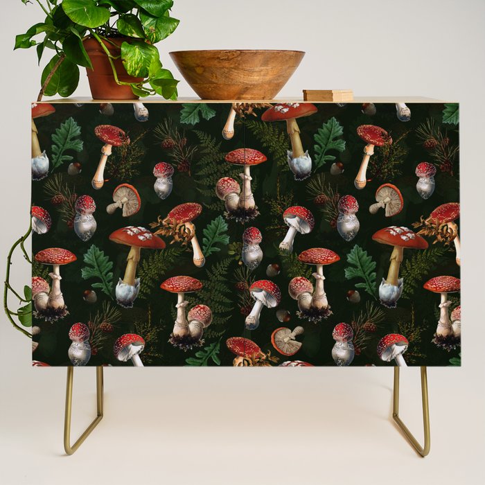 Vintage Dark Night Mushroom Forest Credenza Gallery Image 1