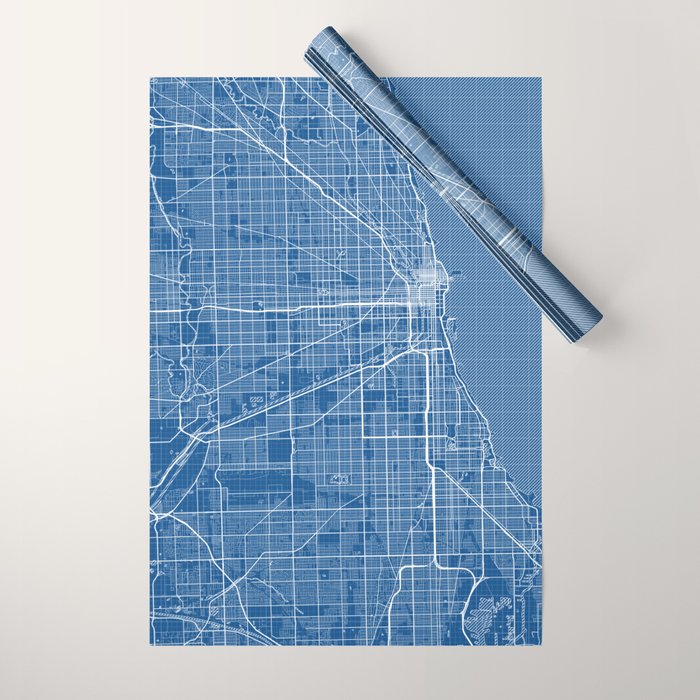 Chicago City Map of the United States - Blueprint Wrapping Paper Gallery Image 1